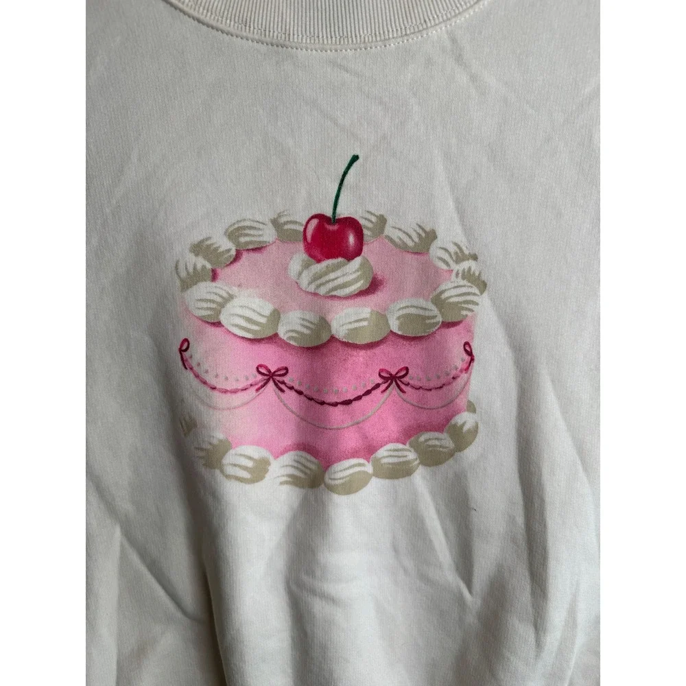 Old Navy Girls Cream Pink Cherry Cake Graphic Crewneck Sweatshirt XL 14-16 NEW